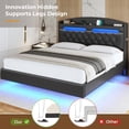 thumbnail image 4 of Afuhokles Floating Bed Frame Full Size with Charging Station, Storage Headboard, LED Upholstered Leather Platform Bed, Black PU, 4 of 6