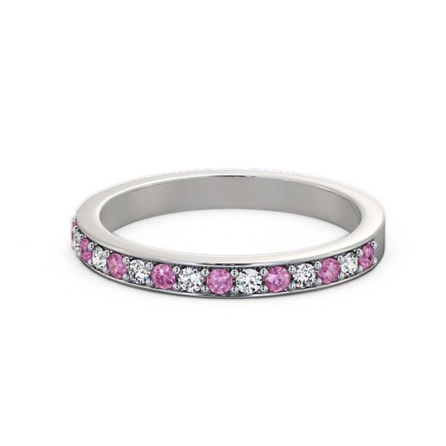 0.34 Ct Forme Ronde Naturelle Diamond Rose Saphir Bande Demi-Éternité pour Fiançailles Or Blanc 14K Taille 9