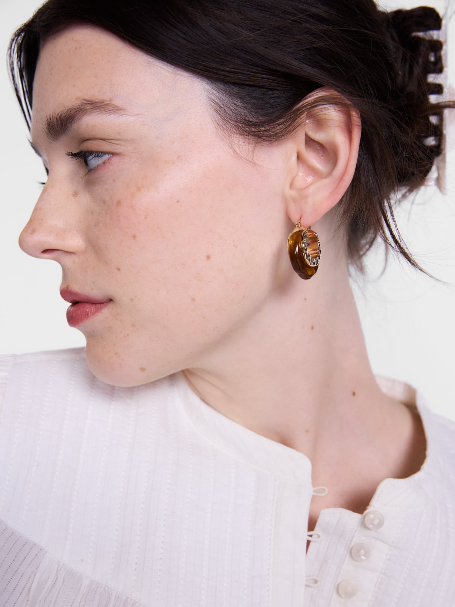 Scenario Women's Gold-Tone Brown Swirl Textured Hoop Earrings