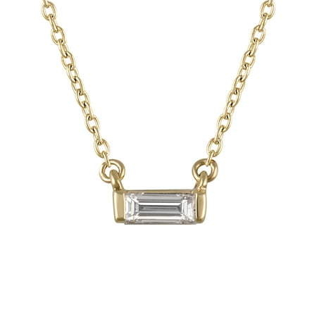 1/10 cttw Diamond (VS clarity, G-H color) Baguette Bar Necklace in 14k Yellow Gold with a 16+2" Chain