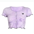 thumbnail image 5 of Haut Court pour Femmes en Broderie Papillon Teinture sur Nœuds d'Été à Manches Courtes et Col Rond, 5 of 5