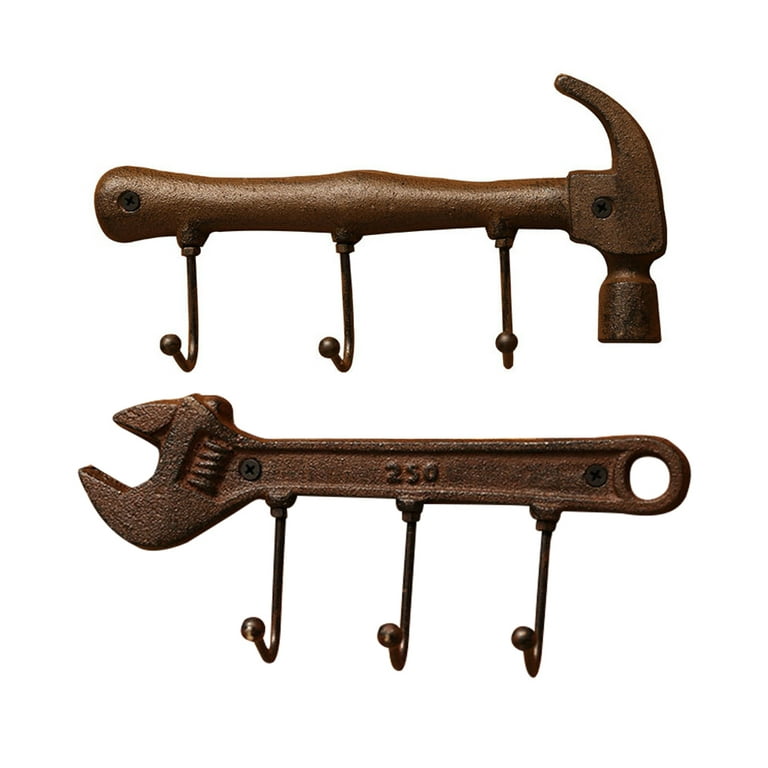 Yuedong Rustic Cast Iron Wall Hooks Decorative Metal Hanger Hammer Spanner  Style Wall Mounted Coat Key Hook Towel Rack for Home Living Room 