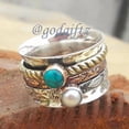 thumbnail image 2 of Turquoise Pearl Gemstone Ring | Hot Arrival Turquoise Pearl Ring | Meditation Spinner Ring | Fidget Ring | Three Tone Ring | Two Stone Ring, 2 of 10