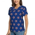 thumbnail image 3 of Stars Print T-Shirts Red White and Blue Street Style V Neck T Shirt Short Sleeve Oversize Tee Shirt Beach Graphic Cloth, 3 of 7