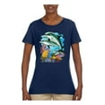 thumbnail image 2 of Pair of Dolphins Swimming in Ocean Animal Lover Womens Graphic T-Shirt, Navy, Large, 2 of 3
