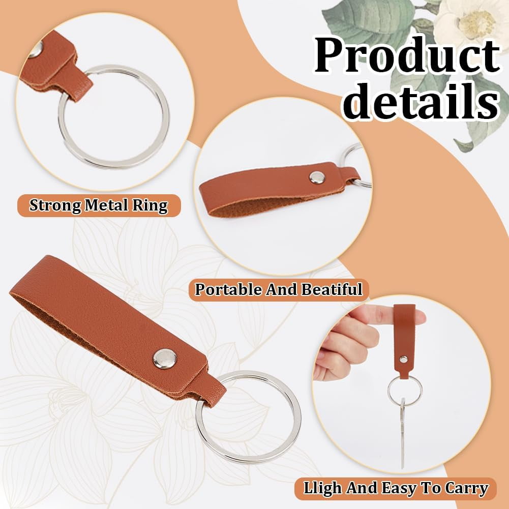 64Pcs 16 Colors PU Leather Keychain with Iron Key Rings Mixed Color 9.5x1.6cm 4pcs/color