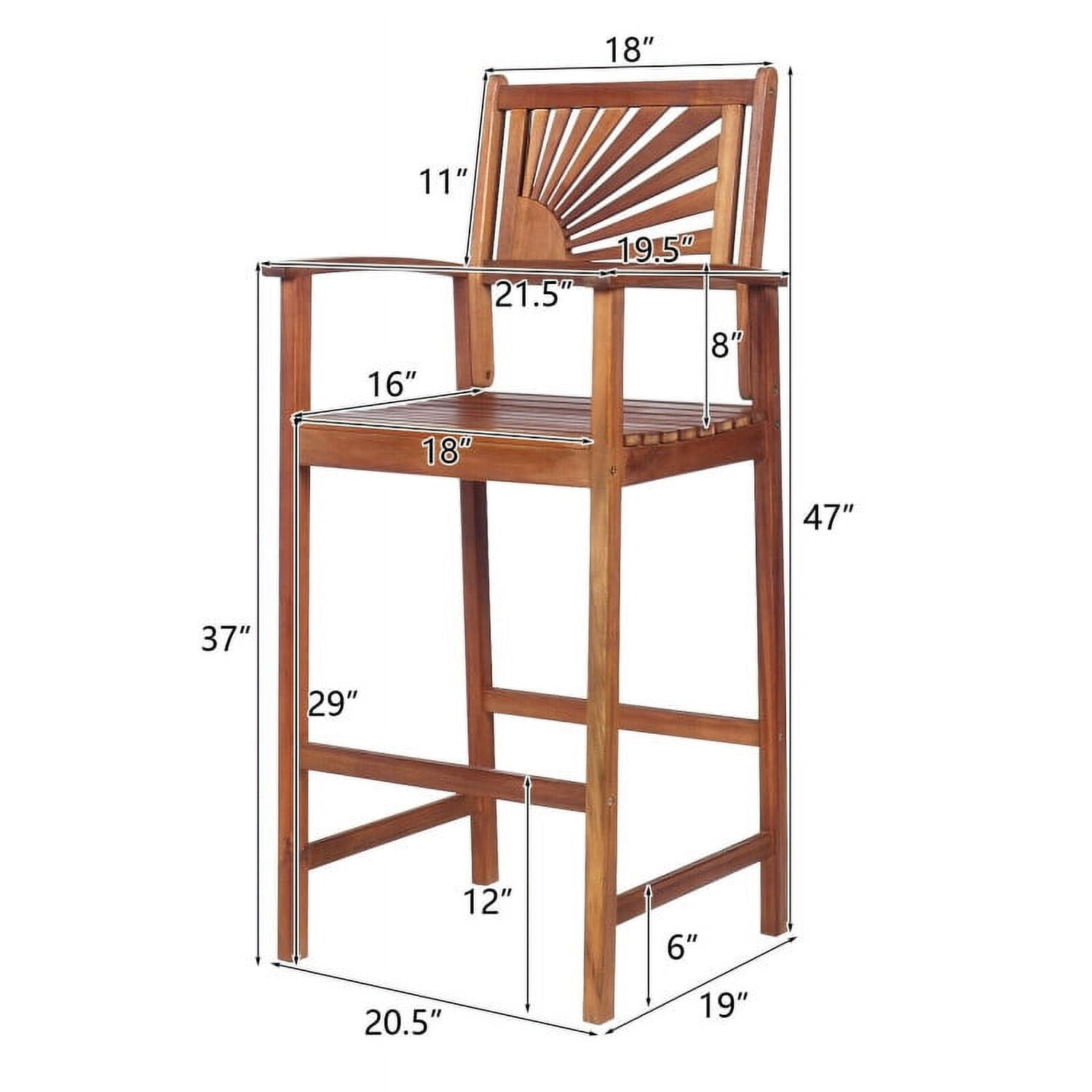 Aimee Lii 2 Pieces Outdoor Acacia Wood Bar Chairs with Sunflower Backrest and Armrests, Outdoor Patio Furniture