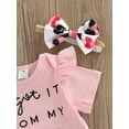 thumbnail image 5 of Franhais Girls Summer 3Pcs Outfit Sets Short Sleeve Letter Print Romper + Leopard/Sunflower Print Shorts + Headband, 5 of 9