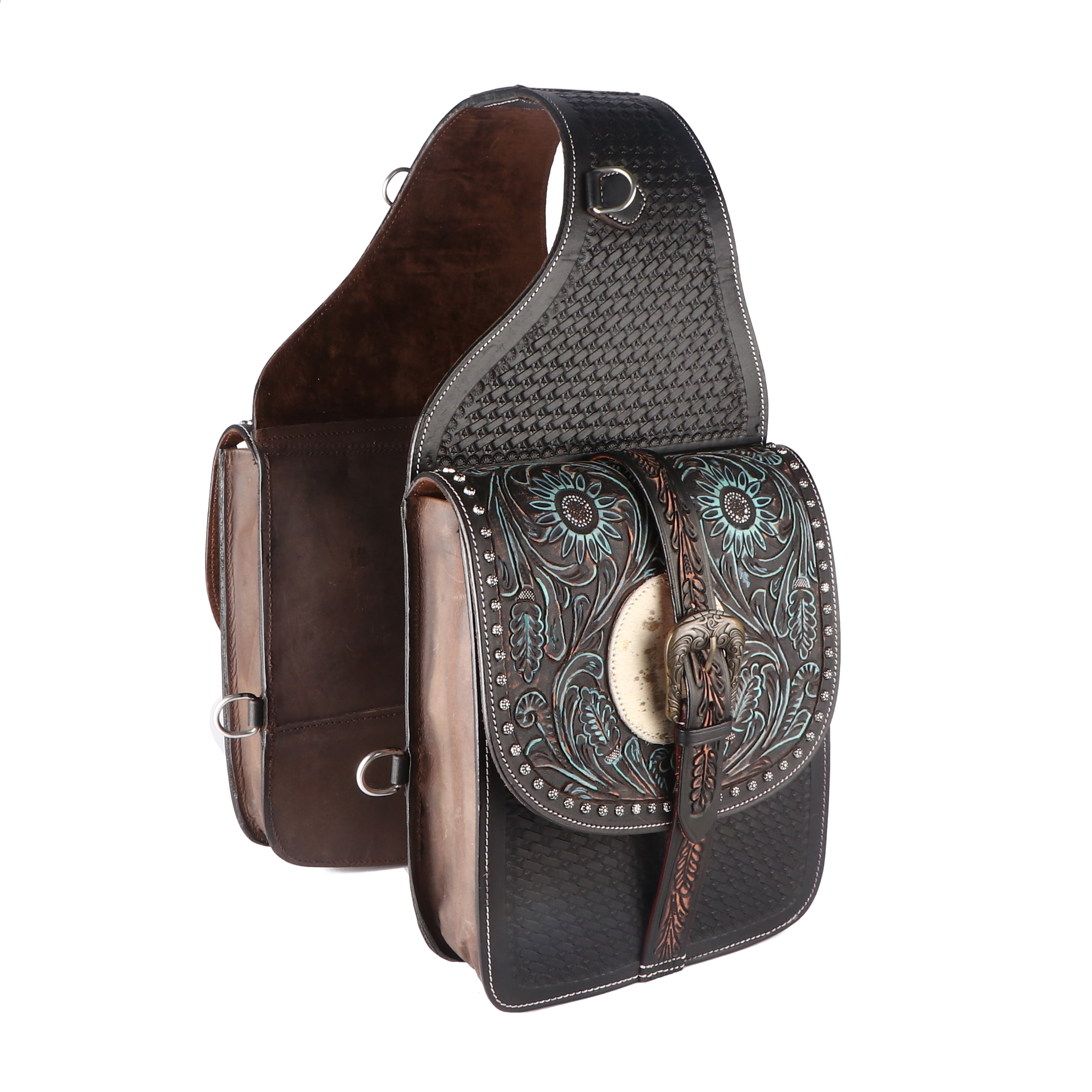 Horse Western Floral Tooled Saddle Trail Riding Leather Cantle Bag