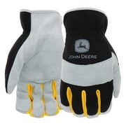 West Chester John Deere JD86020-L Split Cowhide Palm Gloves  Yellow/Grey/Black, Large Spandex Back Gloves with Shirred Elastic Wrists