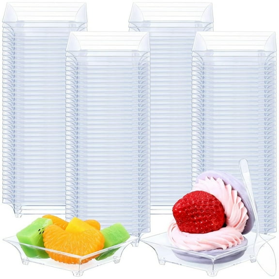 50 Sets Mini Dessert Plates with Tasting Spoons,Disposable Appetizer Plates,Small Clear Plastic Plates,Reusable Party Serving Plates for Dessert Ice Cream Fruit Salad Cake Tastings