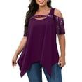 thumbnail image 3 of Enwejyy Women's Plus Size Summer Cold Shoulder Short Sleeve Hot Drilling Sequins Casual Loose T-Shirs Blouse Tops, 3 of 4