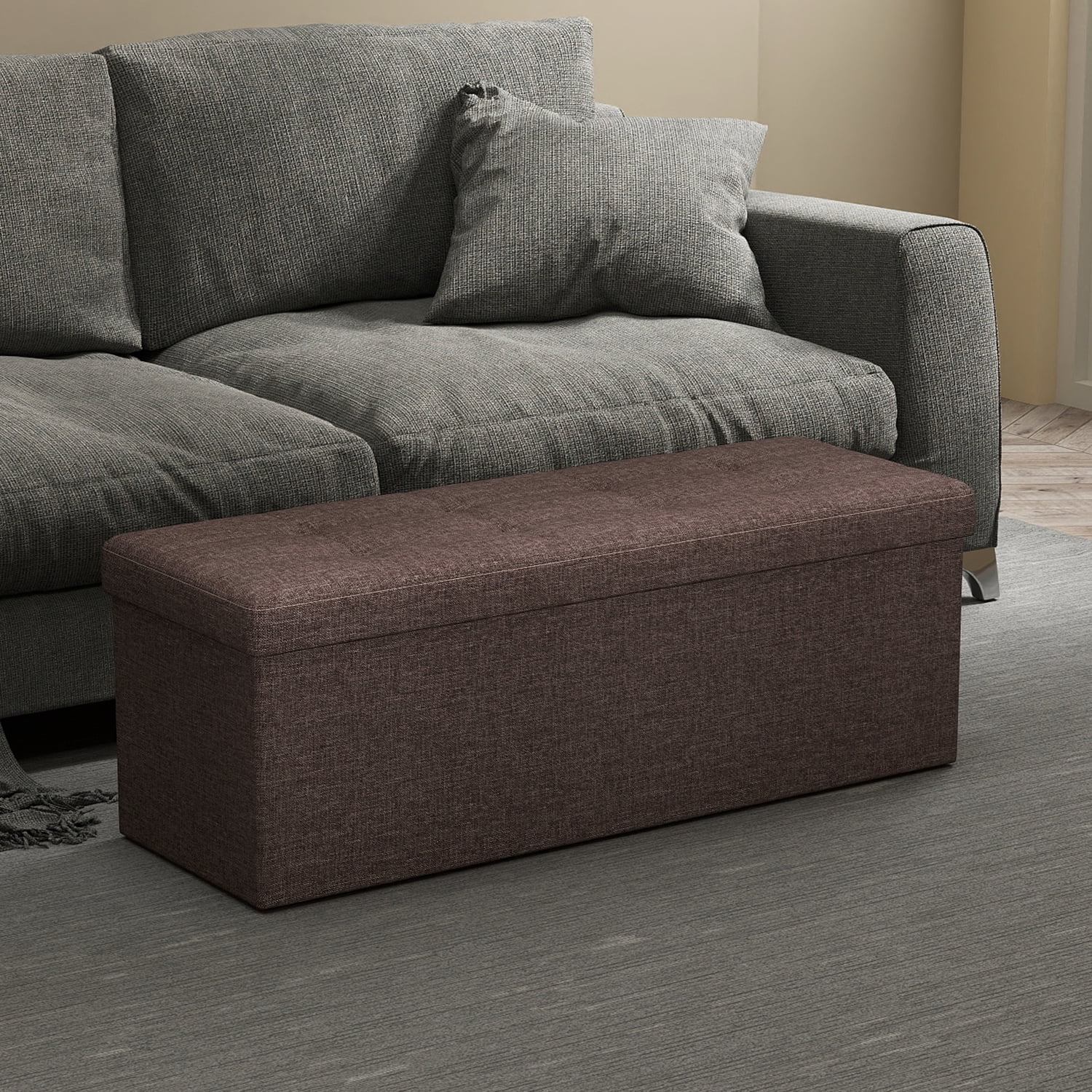 SONGMICS 43" Storage Ottoman Bench Ottoman with Storage Footstool Hold up to 660 lb for Bedroom Living Room Brown