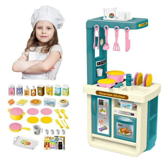 Blue Mini Kitchen Pretend Play Set With Simulation Tableware Cooking Puzzle Educational Toy For Kids Birthday Gift Size 11.2 X 2.2 X 8.3 Inches