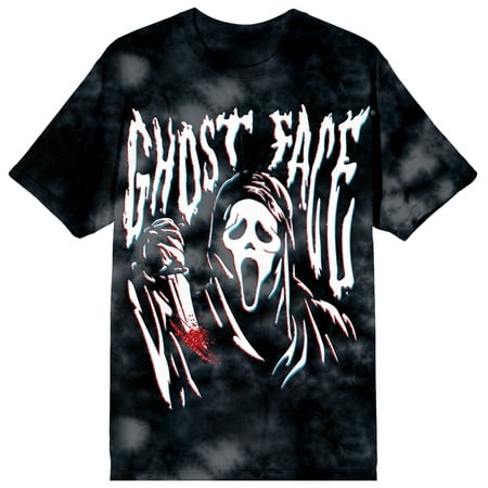 Ghost Face Stretched Graphic Adult Black Cloud Wash Short Sleeve Tee - XXL