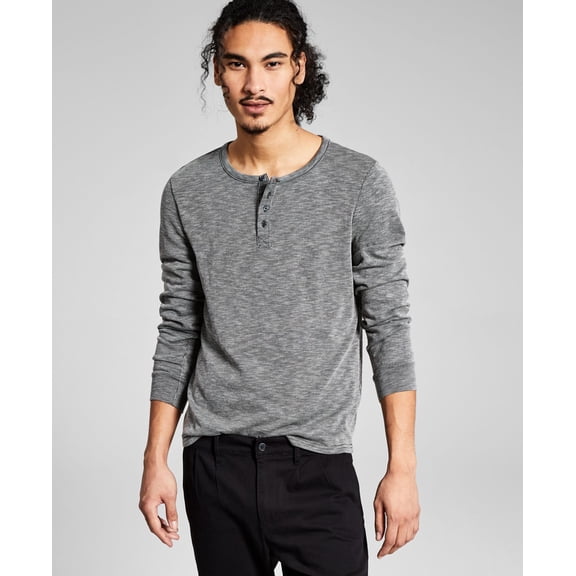 And Now This Mens Heathered Henley, Gray, XX-Large