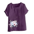 thumbnail image 4 of Staron Chemises d'Été pour Femmes Liquidation Coton Lin Tunique d'Été Col Rond Imprimé Floral Manches Courtes Retroussées Grande Taille Hauts Chemises Habillées, 4 of 4