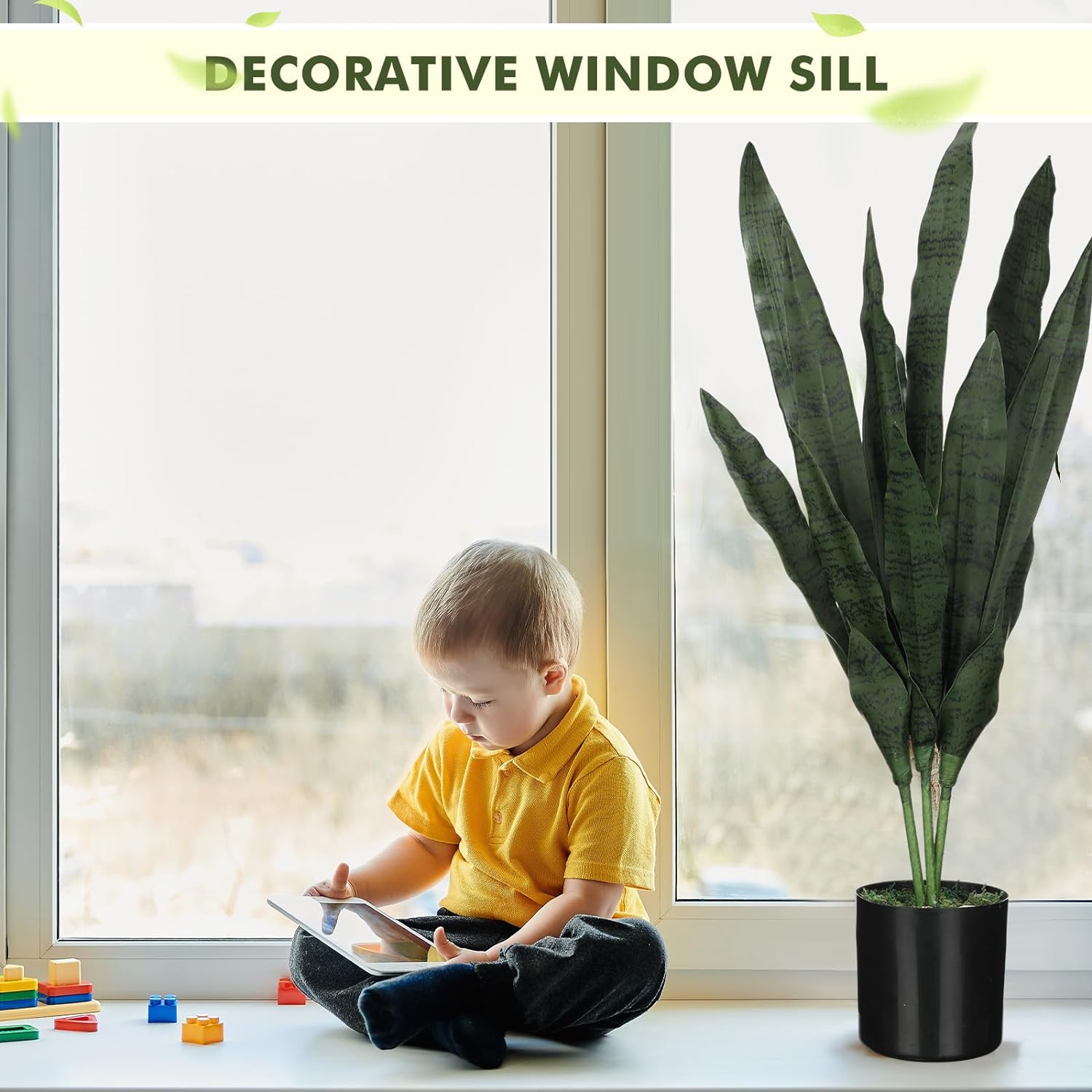 Faux Snake Plant 30 Inch Artificial Snake Plant Tall Faux Agave Plant Fake Sansevieria for Outdoor Indoor Home Office Succulents Greenery Store Decoration (Light Green, 8)
