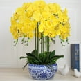 thumbnail image 3 of Flores artificiales de Phalaenopsis de 37" 6 piezas de flores artificiales de orquídea con tallo para decoración del hogar, amarillo, 3 of 6
