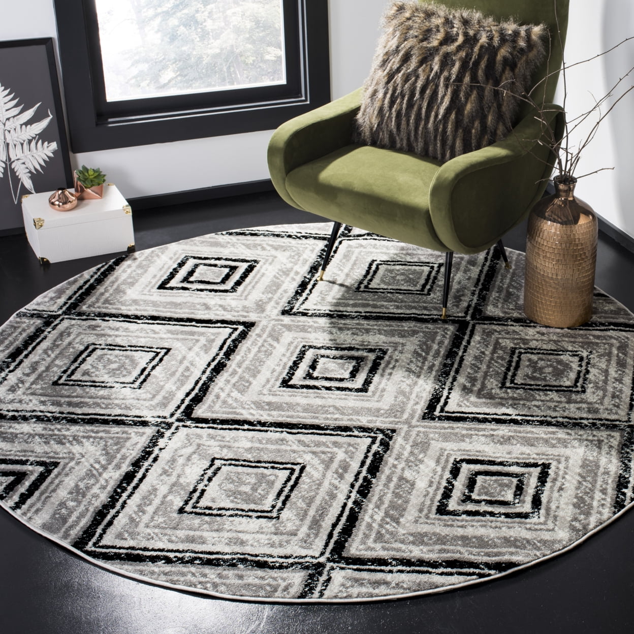 SAFAVIEH Skyler Cuthbert Geometric Area Rug, Grey/Black, 5'1" x 7'6"