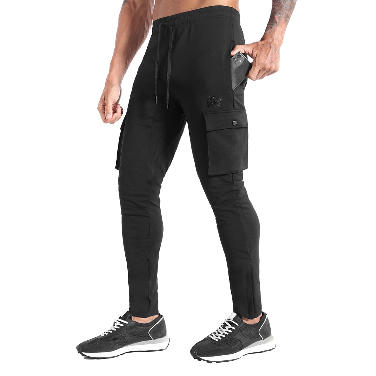 BROKIG Men's Zip Cargo Jogger Pants Gym Workout Athletic Sweatpants ...