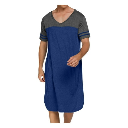 

Nightgowns Mens V Neck Long Sleeve Sleepwear Big&Tall Pajama Sleeping Wear Note Please Buy One Size Larger
