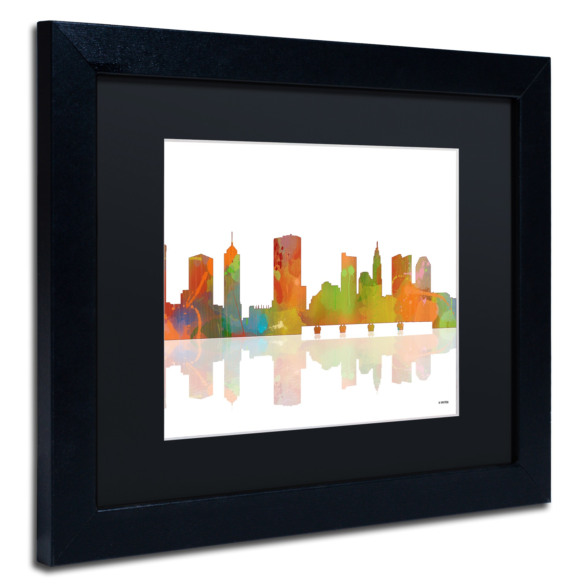 Trademark Fine Art "Columbus Ohio Skyline" Canvas Art by Marlene Watson Black Matte, Black Frame
