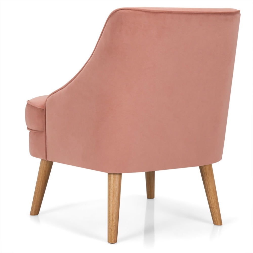Finihen Velvet Accent Chair, Mid Century Velvet Accent Chair with Rubber Wood Legs, Thickly Padded, for Living Room, Bedroom, Pink