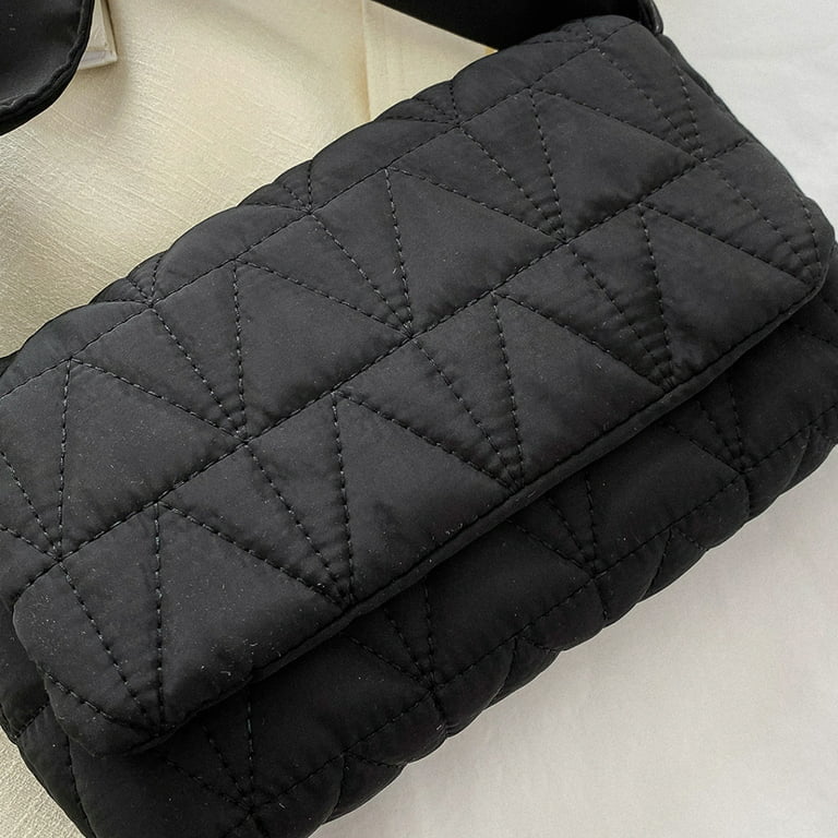 CHAMAIR Fashion Quilted Crossbody Bag Women Flap Pocket Cotton Shoulder  Tote Bag (Black) 