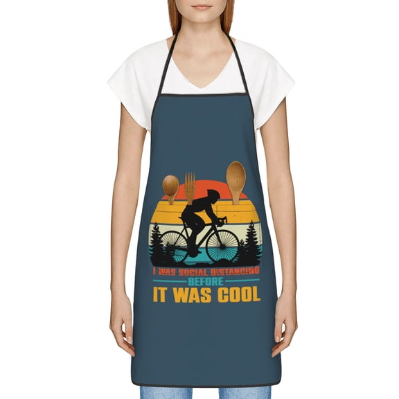 Vintage Bicycle Poster Apron, Inspirational Gifts for Men Women, Funny Apron, Chef Bib with Pockets, Waterproof Work Apron for BBQ Kitchen Crafting Gardening