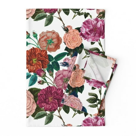 

Printed Tea Towel Linen Cotton Canvas - Botanical Roses Florals Victorian Inspired Vintage Garden Retro Floral White Rose Flower Print Decorative Kitchen Towel by Spoonflower