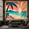 thumbnail image 6 of Tropical Coastal Sunrise Beach Scene, Warm Retro Graphic Style for Beach Lovers, Tropical Home Decor Housewarming Gift Tapestry Wall Hanging for Living Room Bedroom and Dorm, 6 of 7