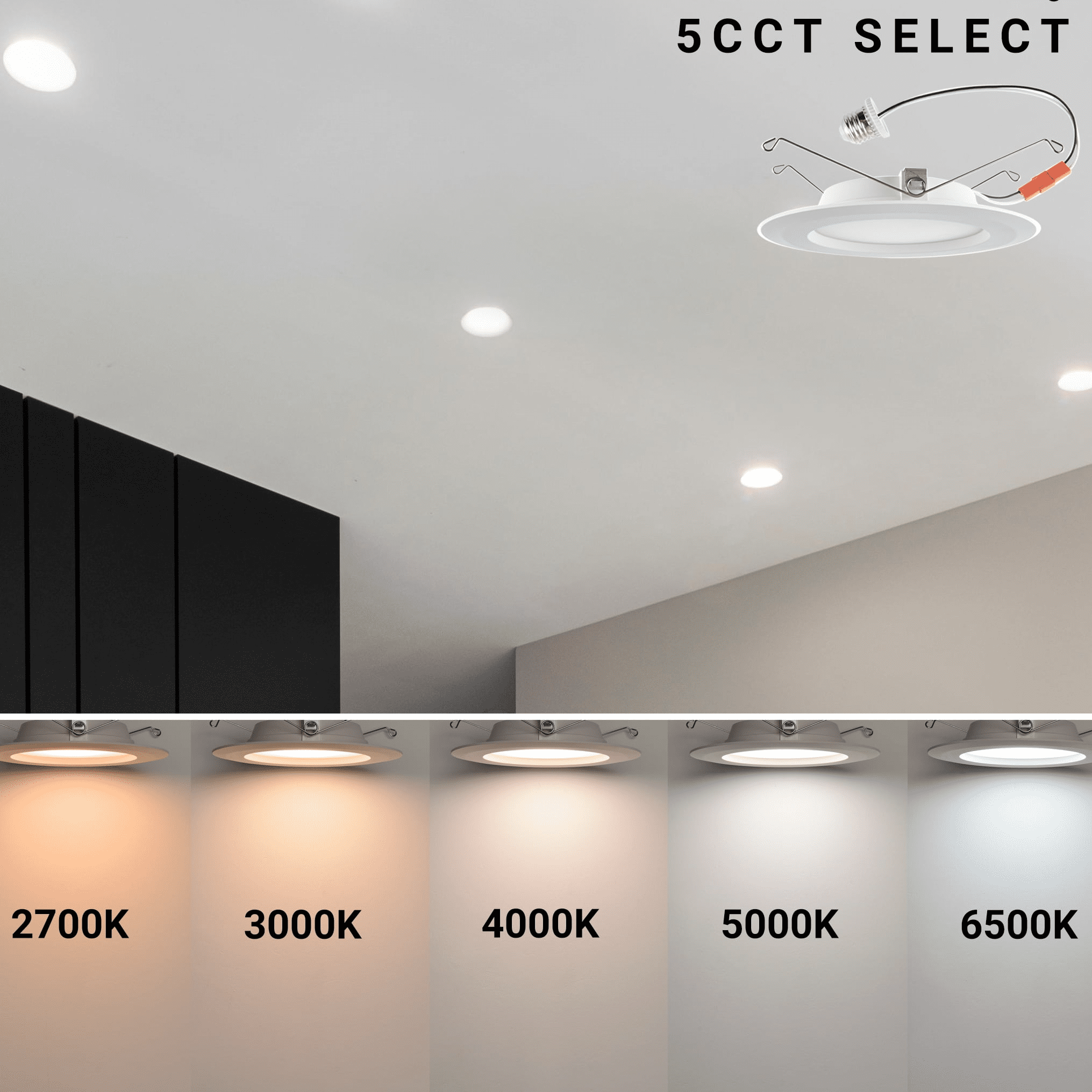Great Value 6" LED 13W (75W Replacement) Adjustable Color Temperature Color Selectable E26 Medium Base Retrofit Downlight, 4 Count