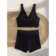 thumbnail image 4 of Swimwear Tankini for Women Modest Two Piece V-Neck Twist Front Full Coverage Boyshorts for Beach Black S, 4 of 4