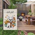 thumbnail image 5 of Hello Fall Dog House Flag 28 x 40 Inches, Vintage Country Pumpkins Sunflower Berry Wooden Wheel Weather Proof Outdoor Patio Flags Double Sided Small House Decoration for Yard Lawn Outside Home, 5 of 9