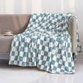 thumbnail image 1 of Checkered Flannel Blanket Soft Warm, ZZkhGO Black White Squares Patterned Throw Blanket for Bed Sofa, Polyester Cozy Plaid Blanket for Nap Outdoor Winter, Light Blue, 1 of 6
