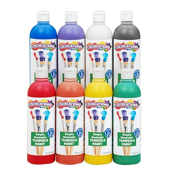 Colorations Paraben-Free Simply Washable Tempera Paint Rainbow Pack - 16 oz, Set of 8
