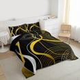thumbnail image 3 of jejeloiu Minimalist Geometric Lines Queen Comforter Set,Yellow Black Bedding Comforter Set For Kids Reversible 3 Pieces, 3 of 8