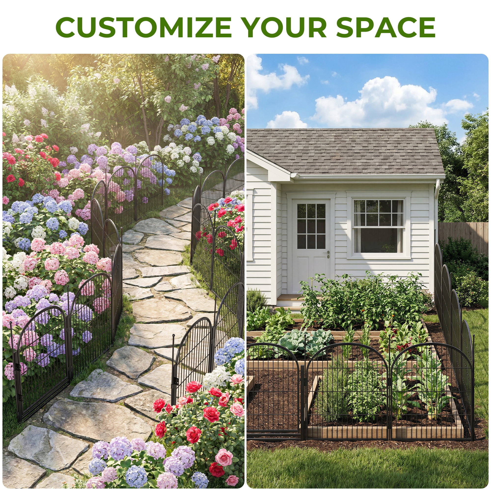 Suchown 32" Decorative Garden Fence, 16-Panel Arched Metal Landscape Edging, Rust-Proof Flower Bed Border & Small Animal Barrier, No Tools Required