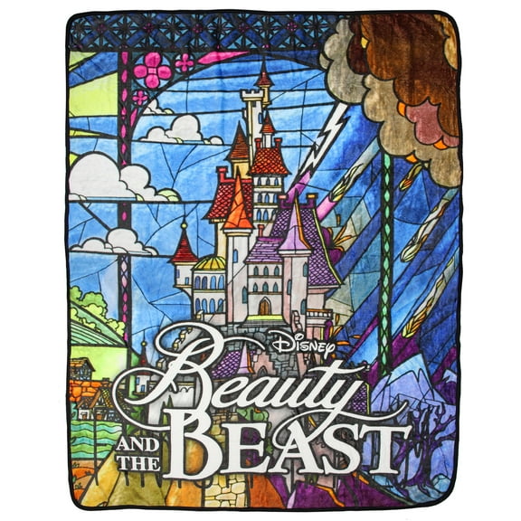 Disney Beauty And The Beast Stained Glass Enchanted Castle Plush Throw Blanket 46' x 60'