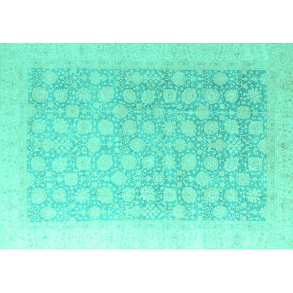Ahgly Company Machine Washable Indoor Rectangle Oriental Turquoise Blue Modern Area Rugs, 6' x 9'