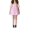 thumbnail image 1 of VISgogo Vestido corto femenino, cuello cuadrado de color sólido, manga corta abullonada, corte bajo, de una pieza para verano, rosa/amarillo, S/M/L/XL/XXL VISgogo  moda, 1 of 9