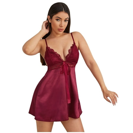

Puntoco Plus Size Nightdress Clearance Nightdress Thong Seductive Nightdress Suit Suspender Girl Wine XL(XL)