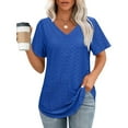 thumbnail image 2 of OSOLU Solid Color Women T-Shirt Tee Tops V-Neck Short Sleeve Casual Tops Loose Fit Basic Tees With Curved Hem Boho Dailywear, 2 of 5