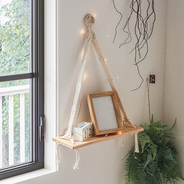 Hecho Macrame Bor Tapiz Estante para colgar en Estantes flotantes Onizador elegante de Boho para decoración del de perfecl Estante de pared tapiz