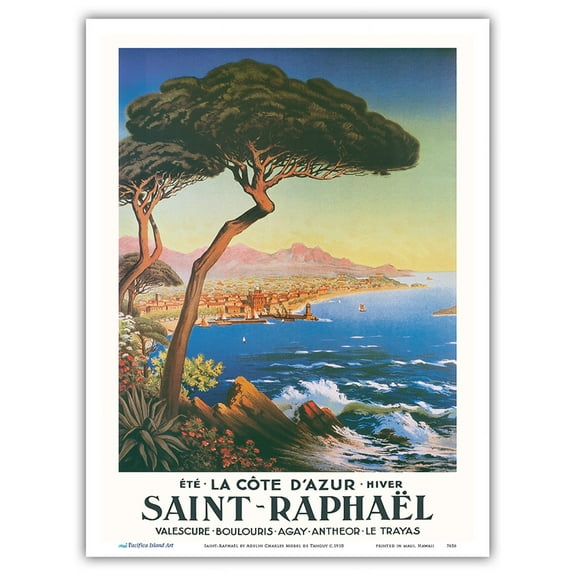 Saint-Raphaël - La Cote d’Azur - Summer Winter - Vintage Travel Poster by Adelin Charles Morel de Tanguy c.1910 - Master Art Print (Unframed) 9in x 12in