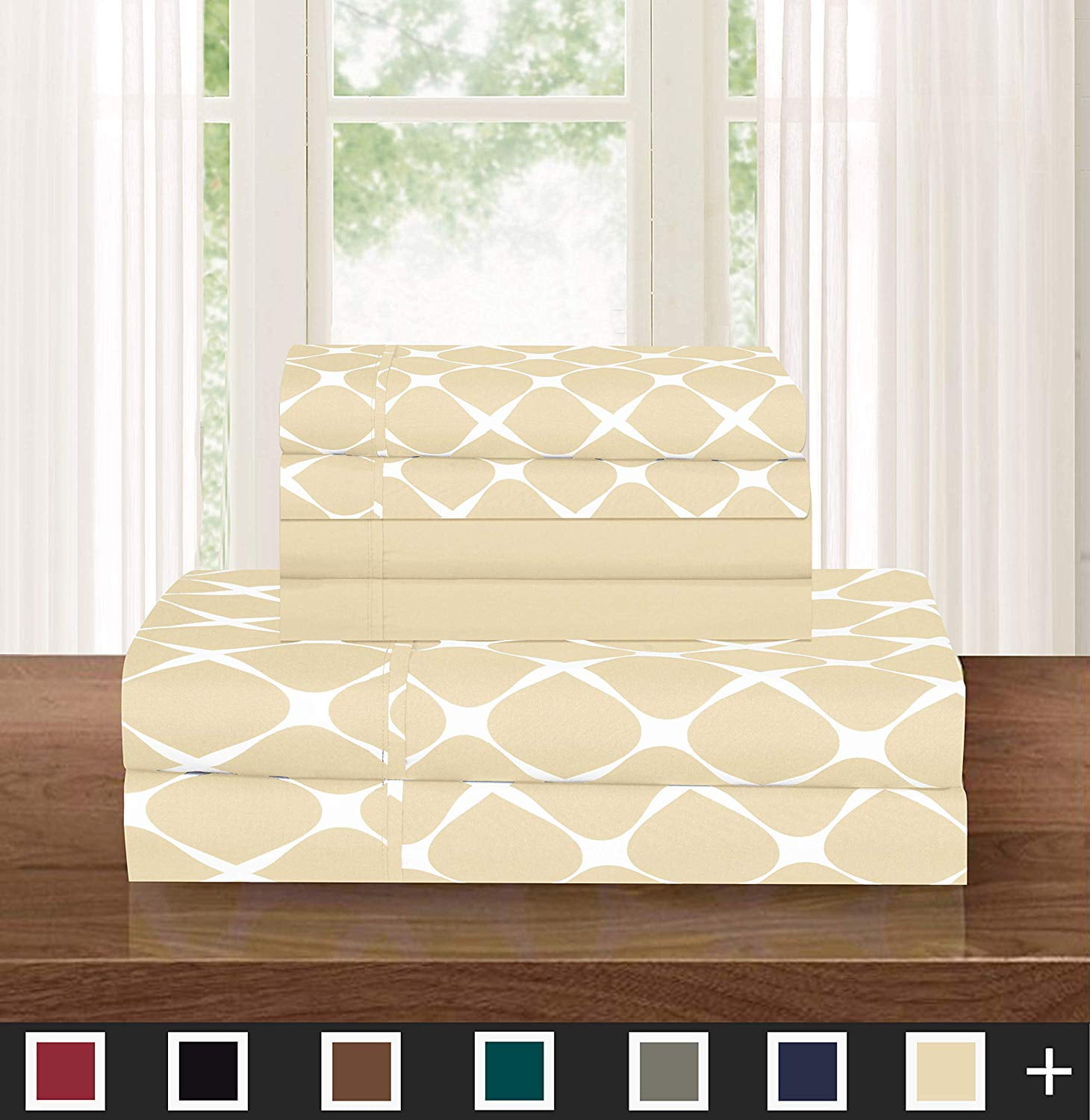 Elegant Comfort Milano 6 Piece Bed Sheets Polyester King OffWhite 1500