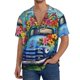 thumbnail image 1 of Balery Floral Truck Welcome Camisa Casual de Manga Corta con Botones para Hombre, Texturizada, Estilo Cubano, para Playa, Verano-Large, 1 of 5