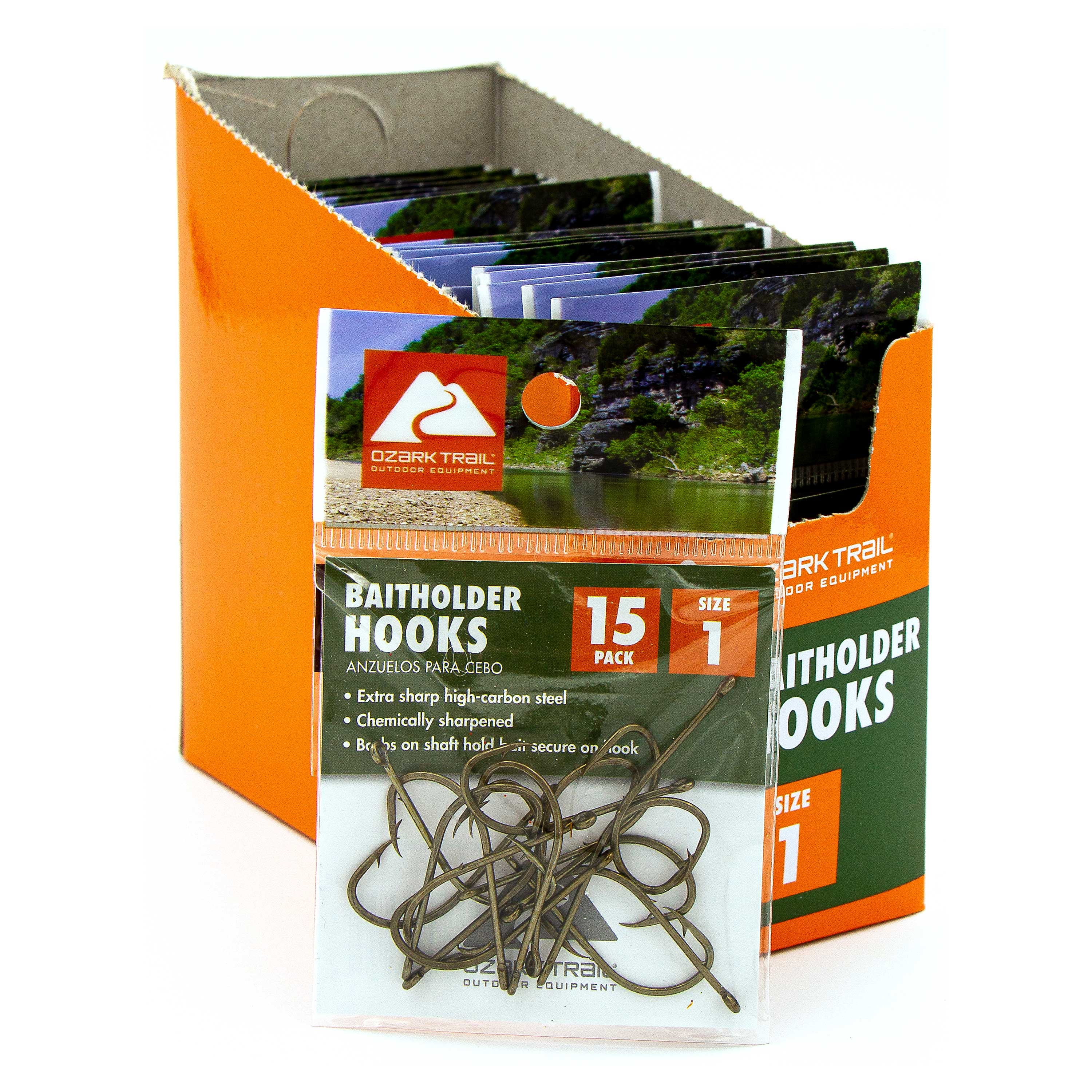 (6 pack) Ozark Trail Bronze Baitholder Fishing Hooks Size 1 - 15 Pack