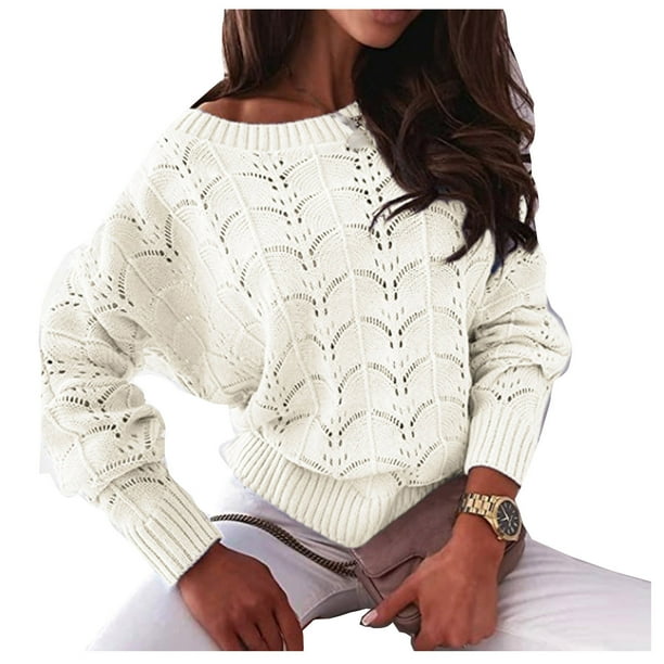 Suéter largo de punto de murciélago Gibobby mujer blanco M